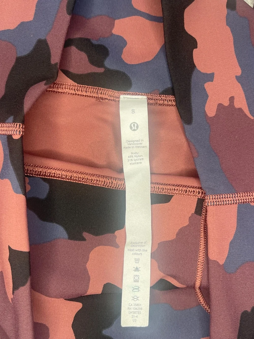 Lululemon Wunder Under HR Leggings Heritage 365 Camo Smoky Red Night Sea Sz 8
